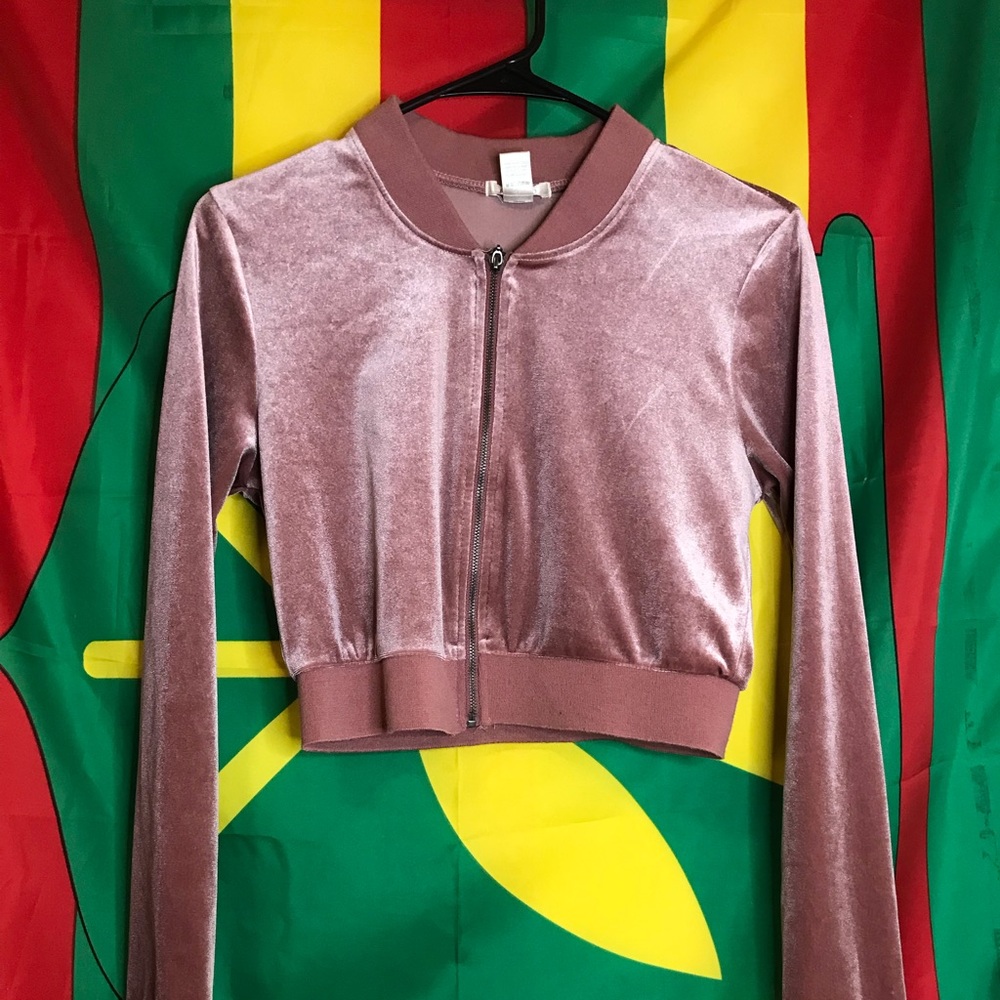 Cropped pink velvet playboy jacket